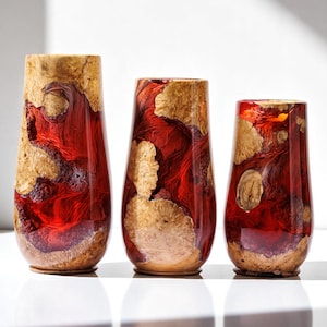Wood and Resin Vase | Handmade Epoxy Flower Vase | Modern Rustic Home Decor | Burl Wood Art Vase | Unique Table Centerpiece