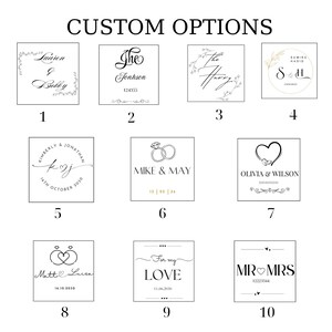 Pode incluir: Uma cole&ccedil;&atilde;o de dez designs quadrados com op&ccedil;&otilde;es de texto personalizadas. Cada design apresenta fontes elegantes e elementos decorativos, adequados para presentes personalizados ou an&uacute;ncios. O texto inclui nomes, datas e frases como "For my LOVE."