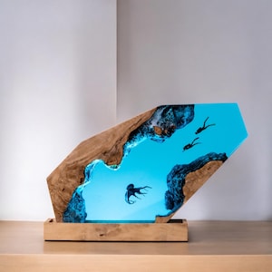 Night light scuba diver,octopus lamp resin,lamp  resin ocean,epoxy resin lamp,Blue ocean lamp,custom lamp,Personalized gift,Handmade gift