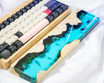 Reposamuñecas de medusa - resina de coral, reposamuñecas para teclado, regalos del océano, resina epoxi azul, reposamuñecas de madera, reposamuñecas de resina personalizado, regalo hecho a mano