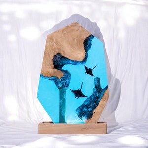 Night Light scuba diver ocean,Ray lamp resin,Lamp epoxy resin ocean,  epoxy resin wood,christmas gift,handmade gift,Personalized gift
