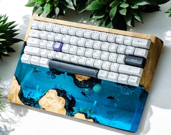 Estuche para teclado pulpo - resina coral, estuche para teclado de madera, estuche para teclado personalizado, resina para teclado mecánico, teclado personalizado epoxi, regalos del océano