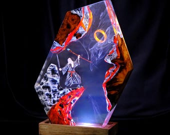 Fantasy Wizard Resin Lamp | Mystical Night Light | Handmade Magic Ring Diorama | Custom Gift for Him | Unique Home Decor Light |Custom resin