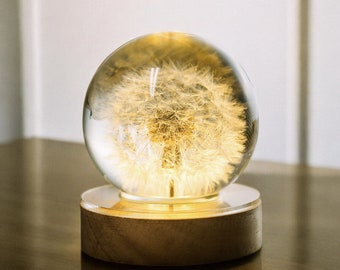 Lamp Dandelion resin, epoxy resin lamp,  night light wood, custom resin lamp, dandelion night light,christmas gift,couples gift,teacher gift