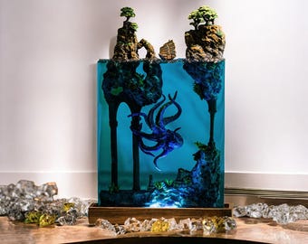 Lamp scuba diver ocean,octopus lamp resincustom resin epoxy lamp,blue ocean lamp,table lamp,shark epoxy lamp,personalized gift,handmade gift