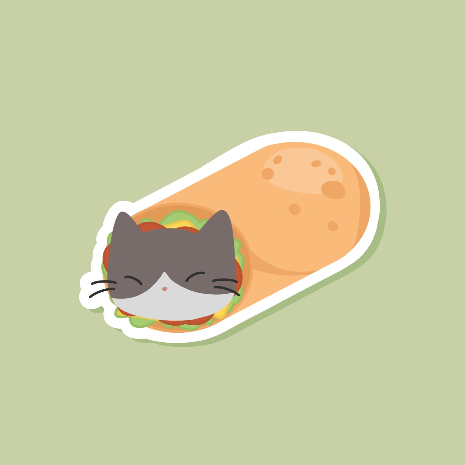 Cat in a burrito die cut sticker Etsy