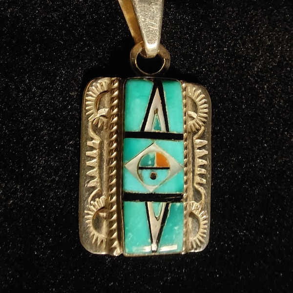 Zuni Turquoise Inlay Silver Pendant