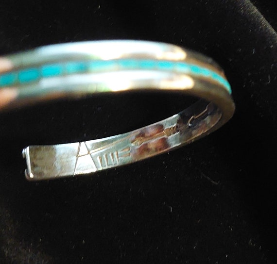 Southwestern Turquoise Inlay Silver Cuff Bracelet - image 5