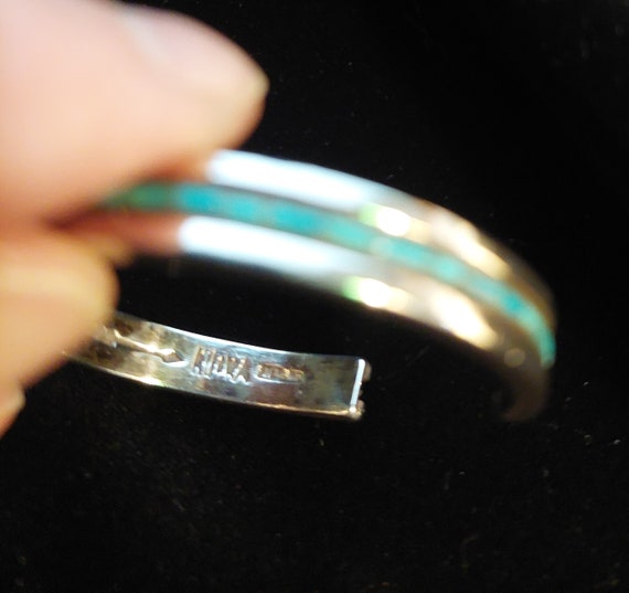 Southwestern Turquoise Inlay Silver Cuff Bracelet - image 4