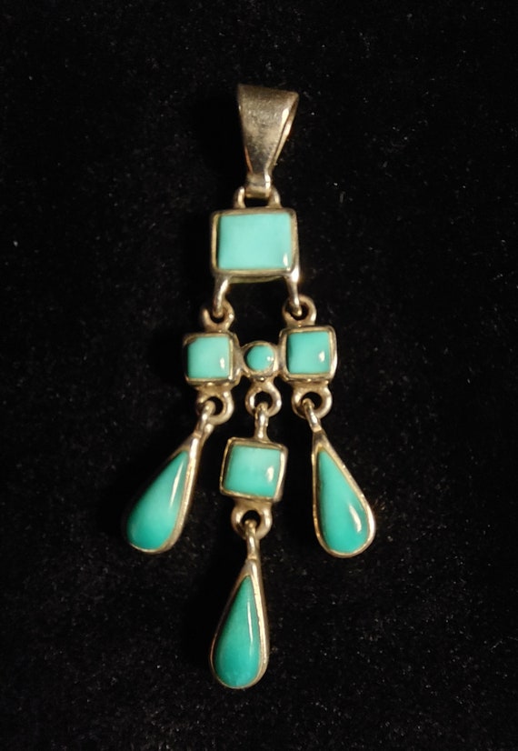 Zuni Dangle Drop Turquoise Needlepoint Pendant