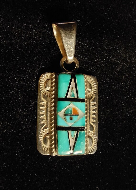 Zuni Turquoise Inlay Silver Pendant