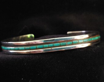 Southwestern Turquoise Inlay Silver Cuff Bracelet