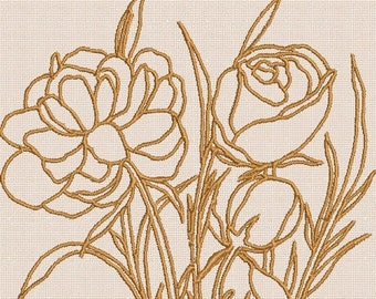 Flower Bouquet Embroidery Design File-  Wild Flowers Embroidery file-  Minimalist Flower Art Embroidery File- Flower Line Art