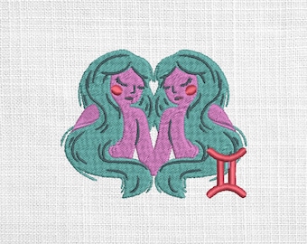 Diseño de bordado del signo zodiacal Géminis / Archivo para máquina de bordar del horóscopo (4x4)