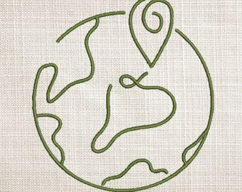 World Line Art Embroidery Design File- Earth Embroidery file- Planet Art Embroidery File- Minimal embroidery art. Earth Day Art