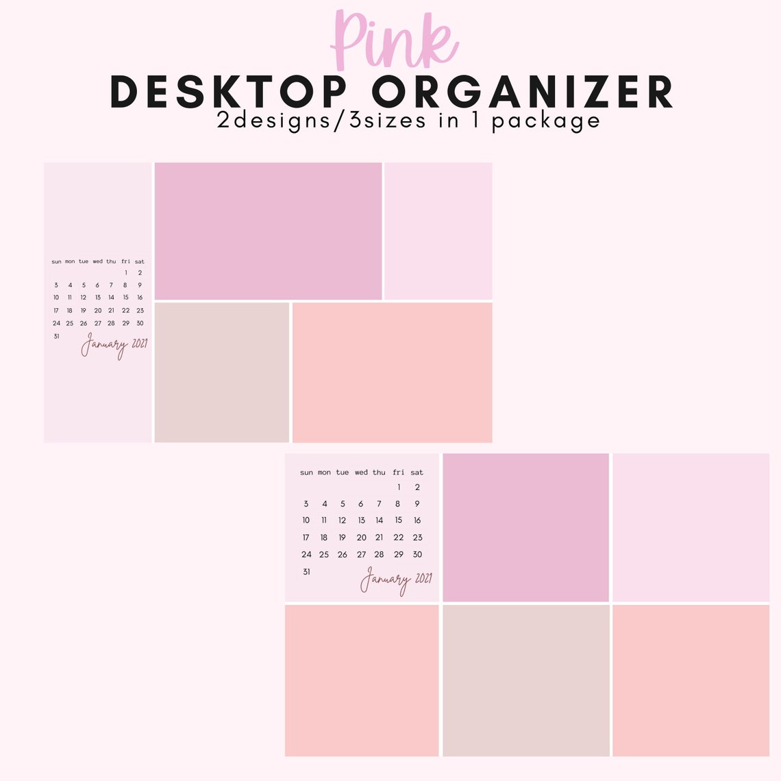 Pink Desktop Wallpaper Organizer With 2021 Calendar 2 Etsy