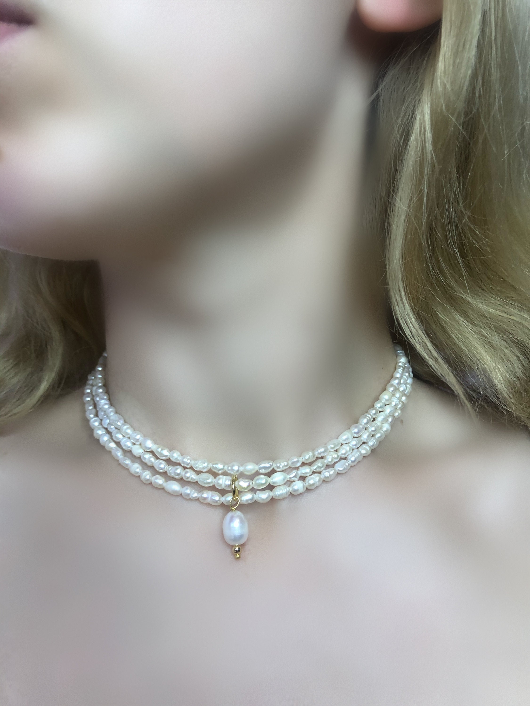 Ladies layered pearl choker Baroque pearl choker Multi strand Etsy