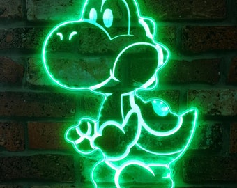 Insegna a LED con luce al neon Super Mario Yoshi Dinosaur, arredamento Man Cave, insegna della sala videogiochi personalizzata