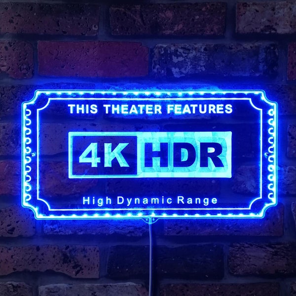 4K HDR Home Movie Theater Wall Decor Neon Light LED Sign, Man Cave decor, Custom Video Movie Room Sign