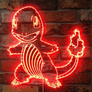 Pokemon Charmander Neon Light LED Sign, Man Cave decor, Custom Video Game Room Sign