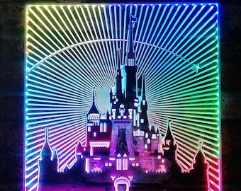 Letrero LED de luz de neón del Castillo de Disneyland, decoración de luz nocturna para niños, luz de guardería, letrero personalizado para habitación de niños