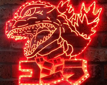 Letrero LED de luz de neón Godzilla, decoración de pared de arte japonés Kaiju Monster, luz de bar en casa, letrero personalizado para sala de videojuegos