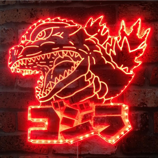 Godzilla Neon Licht LED Schild, japanische Kaiju Monster Kunst Wanddekoration, Home Bar Licht, individuelles Videospiel Zimmer Schild