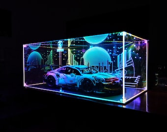 Vetrina trasparente personalizzata per auto in scala 1/18 RGB, vetrina per modellini di giocattoli, oggetti da collezione, vetrina pressofusa con illuminazione a LED