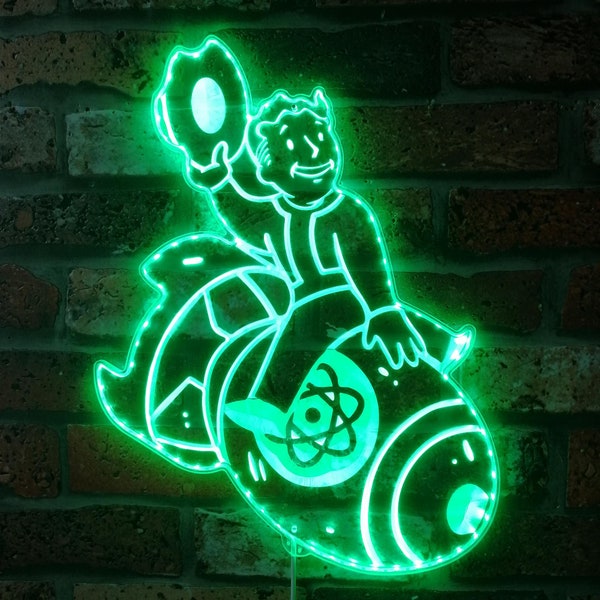 Vault Boy Nuclear Bomb Neon Light LED Sign, Fallout Fandom Man Cave decor, Custom Video Game Room Sign