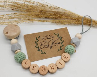 Schnullerkette mit Namen für Jungen und Mädchen personalisiert in mint grün | Babygeschenk zur Geburt