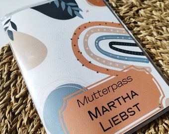 Mutterpasshülle personalisiert mit Namen und Geburtsdatum  | personalisierte Mutterpass-Hülle Nordic Boho schlicht