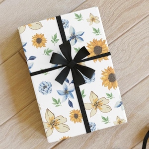 Floral Gift Wrap – Watercolour Sunflower Luxury Premium Wrapping Paper Roll, Gift Wrap Van Gogh, Recyclable Paper for Birthdays Art Lovers