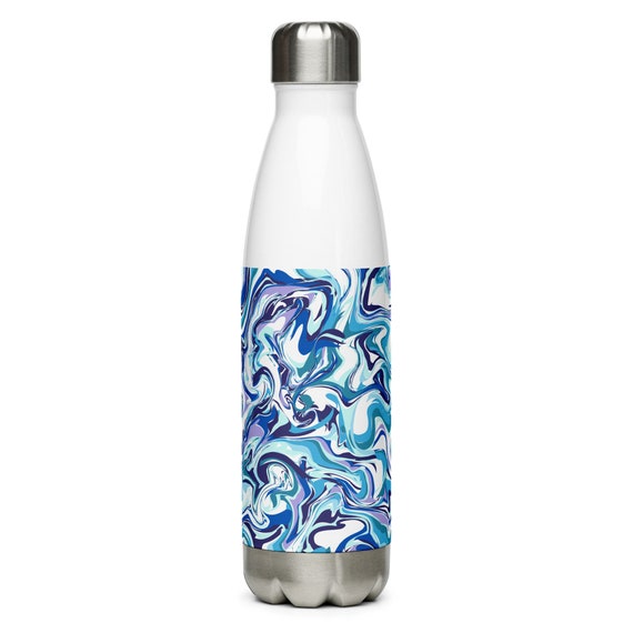 Swirl Stainless Steel Water Bottle Blue Swirl Marble Effect Drinking Bottle  Co-ord Set Matching Items Available LUNA 