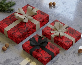Luxury Eco Red Roses Gift Wrap Roll | Valentines Gift Wrap | Wrapping Paper Rolls | 2 Sizes available | 1 pc | LUNA