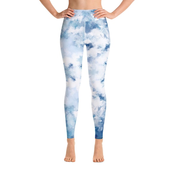 Blue Watercolour Yoga Leggings L Yoga Pants Baby Blue Yoga Wear