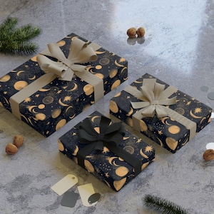 Carta da regalo Ramadan Eid Carta da regalo di lusso Luna e stelle Rotolo di carta da regalo riciclabile ed ecologica Carta da regalo per le feste islamiche 2 misure disponibili