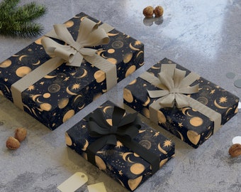 Ramadan Eid Gift Wrap Luxury Moon and Stars Wrapping Paper Eco-Friendly Recyclable Gift Wrap Roll Islamic Holiday Wrapping 2 Sizes Available
