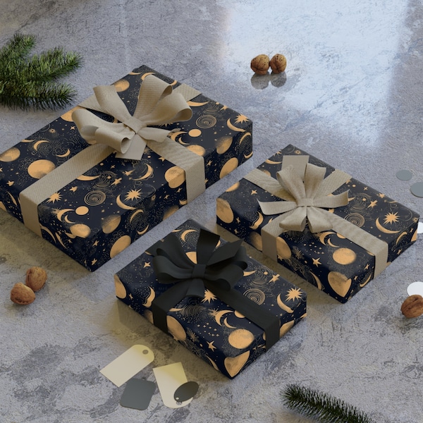 Luxury Eco Moon and Stars Gift Wrap Roll | Ramadan Gift Wrap | Eid Wrapping Paper Rolls | 2 Sizes available | 1 pc | LUNA