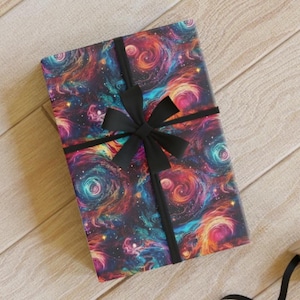 Galaxy Gift Wrap – Iridescent Eco Wrapping Paper with Colourful Cosmic Design, Recyclable Space Gift Wrap for Birthdays & Bold Gifting