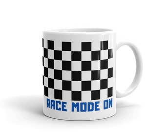 Racing Mug | Chequered Flag gift | F1 Gift | Ceramic Mug | Race Mode On - blue Ceramic Mug |