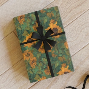 Sunflower Gift Wrap – Luxury Eco Wrapping Paper Inspired by Van Gogh, Green and Yellow Recyclable Gift Wrap for Birthday for Art Lovers