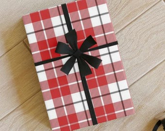 Red Tartan Gift Wrap – Luxury Eco Wrapping Paper Roll, Classic Plaid Christmas Gift Wrap, Scottish Tartan Wrapping Paper