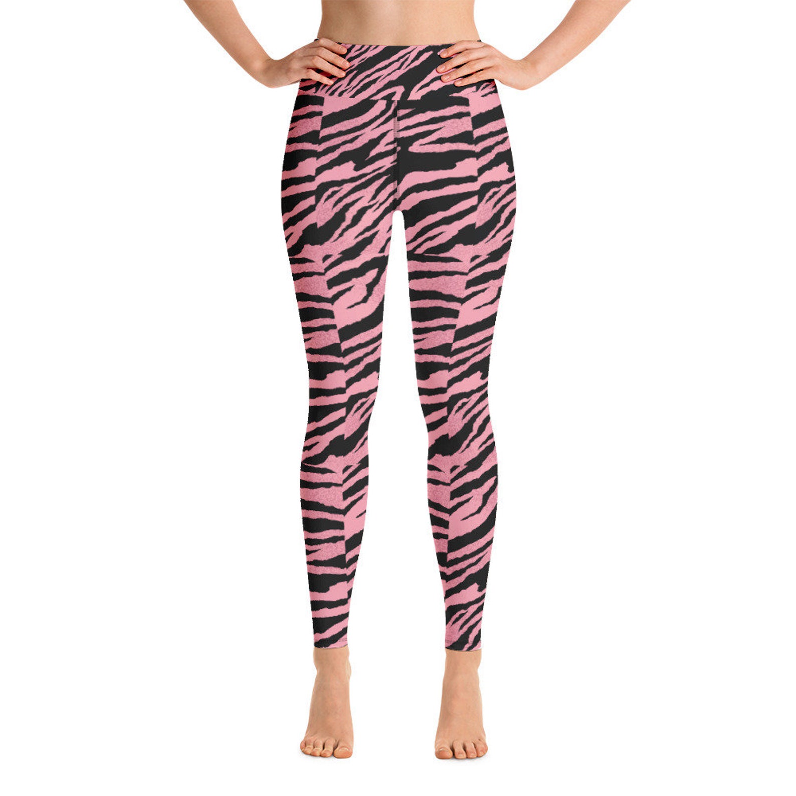 Ladies Womens Pink Black Tiger Print Yoga Pants Leggings Etsy