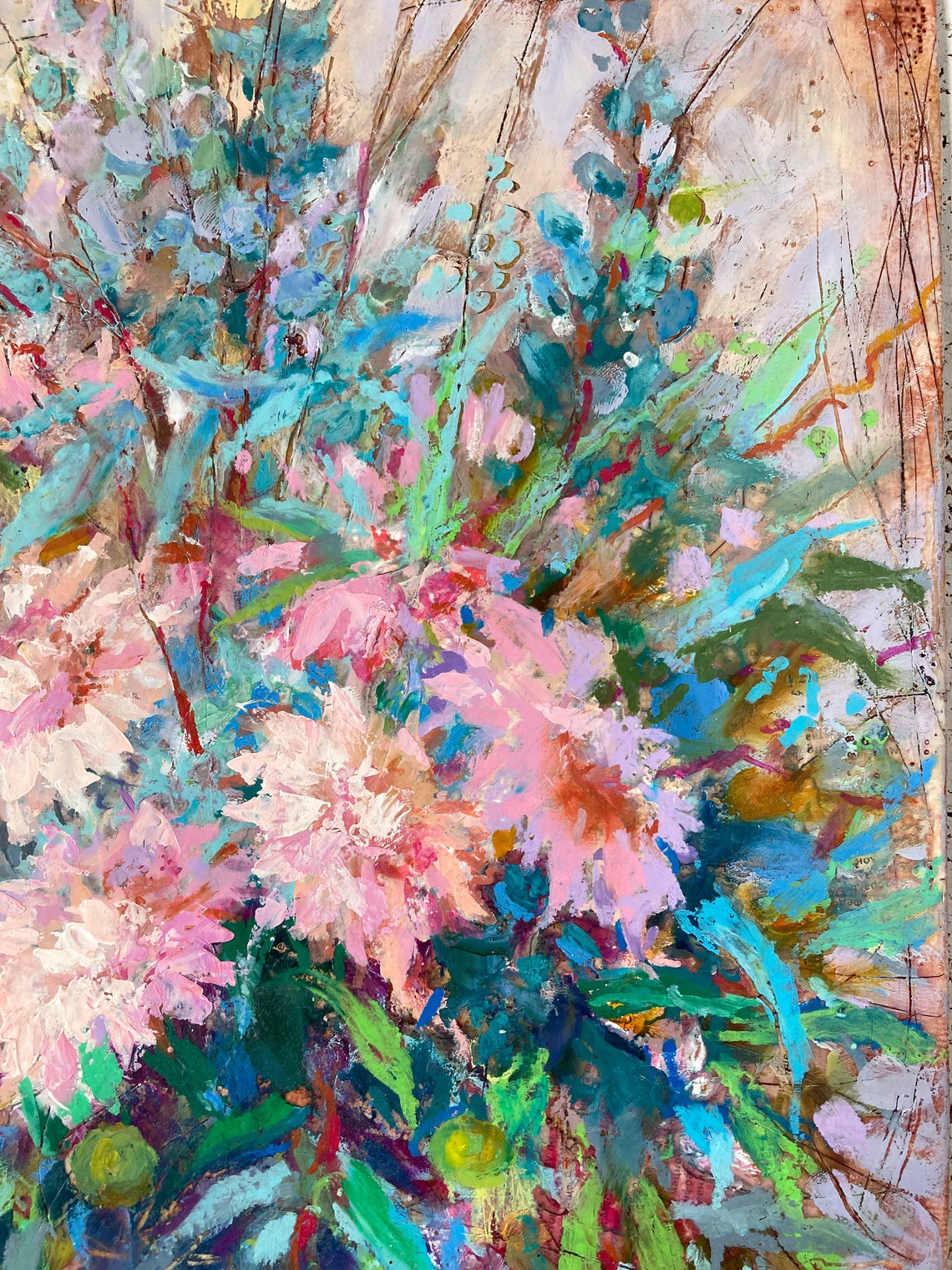 Original oil flowers painting.Encaustic painting. Flower Etsy