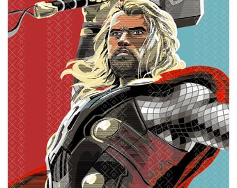 Thor. Poster A3 Marvel, super-herói, retrato JPEG de alta resolução.