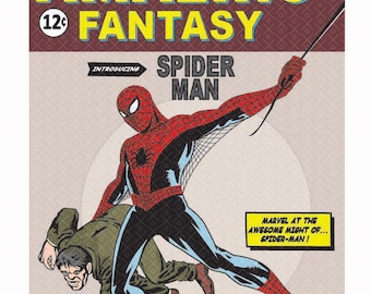 Capa da primeira edição do Homem-Aranha, arte vetorial redesenhada e simplificada em arquivos PNG.