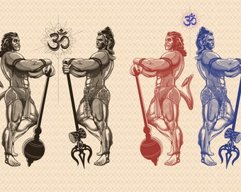 Hanuman e Shiva. Arte vetorial, SVG, ilustração de linha PNG.