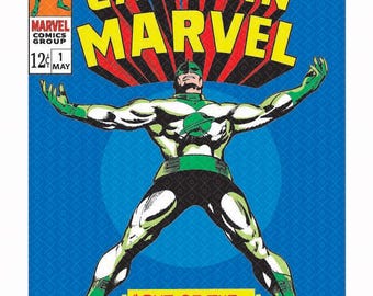 Capa da primeira edição de Capitã Marvel, arte vetorial redesenhada e simplificada em formato PNG.