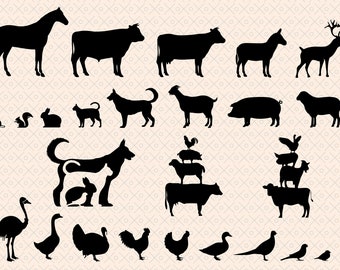 Silhuetas de fazenda de animais. Arquivos vetoriais SVG, EPS, PNG