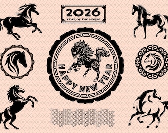 Zodíaco Chinês, Ano do Cavalo, Arte Vetorial SVG,PNG,EPS